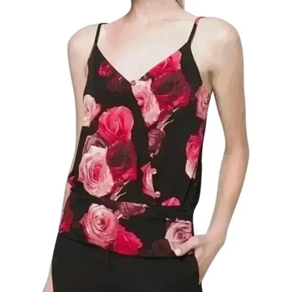 White House Black Market Black and Pink Floral Camisole - Picture 1 of 9